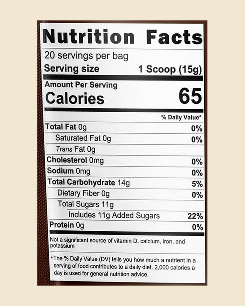 Mushroom Hot Chocolate Nutrition Facts panel