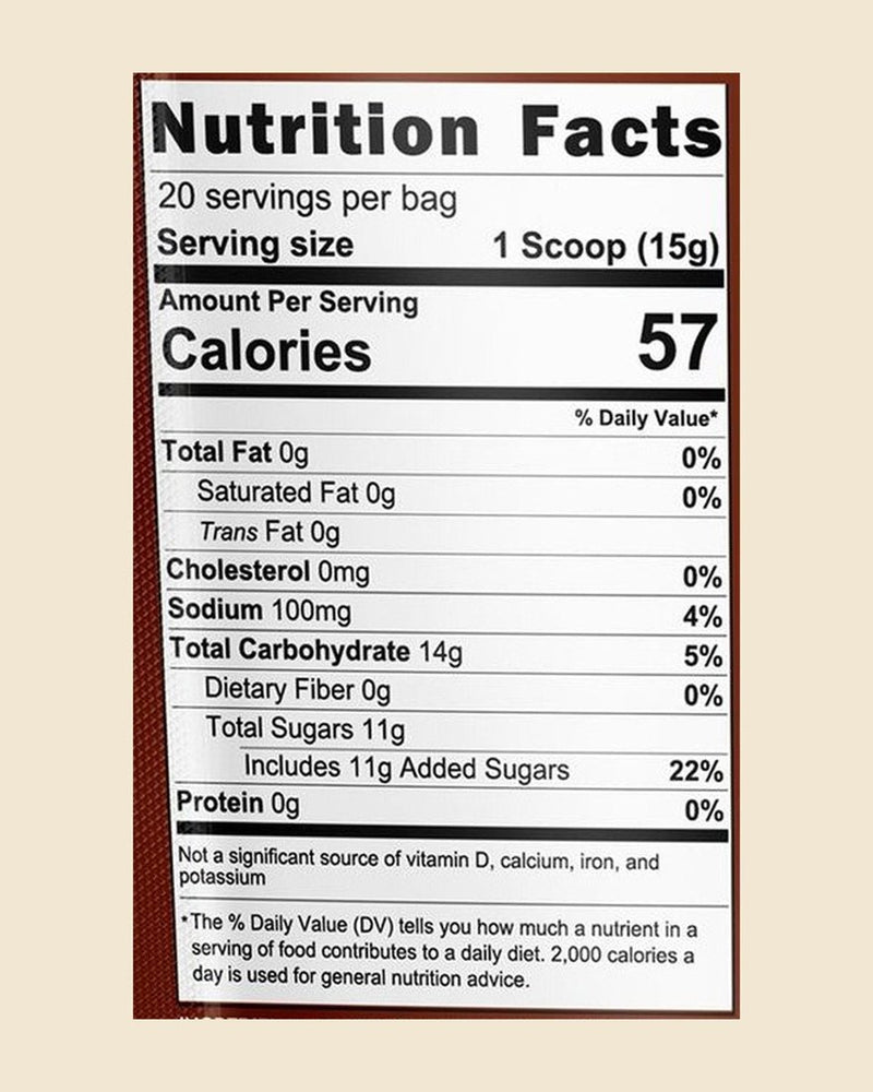 Mushroom Spiced Chai Nutrition Facts panel