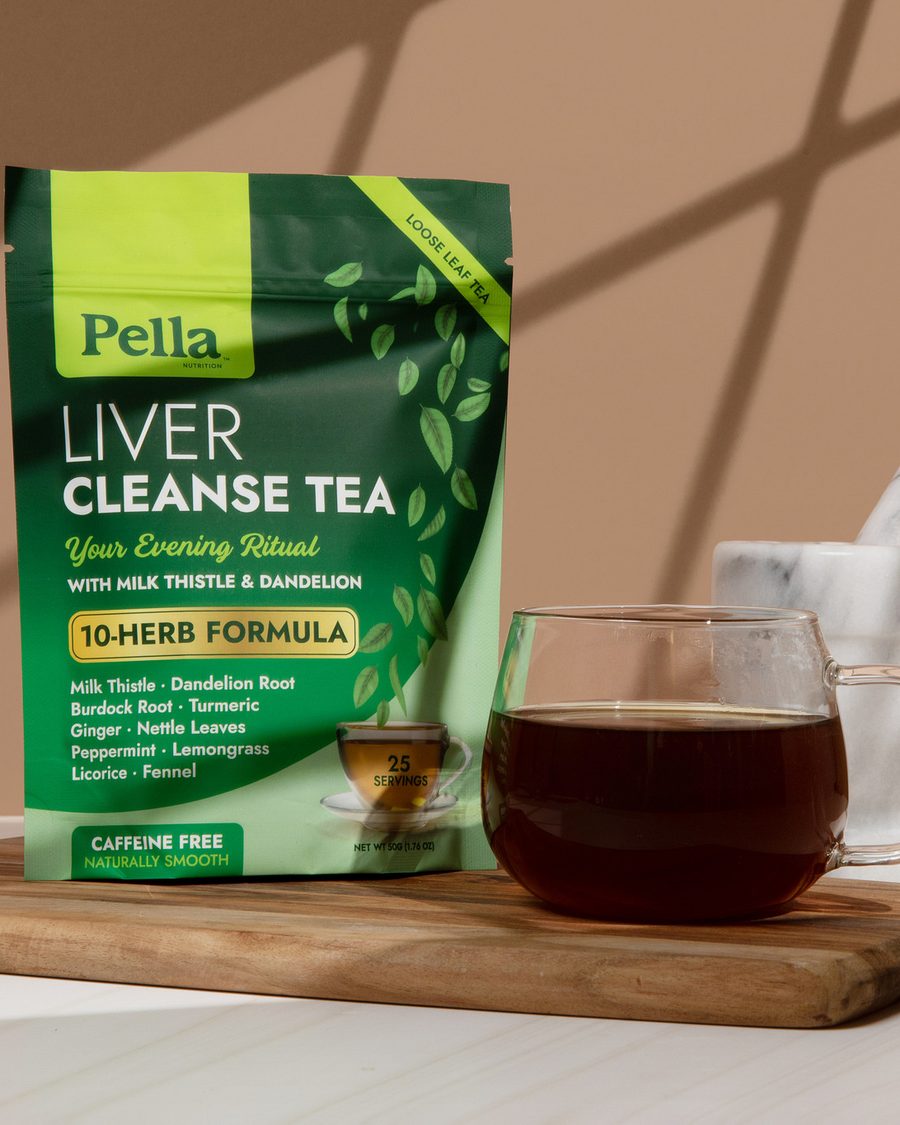 Pella loose-leaf tea pouches with brewed tea