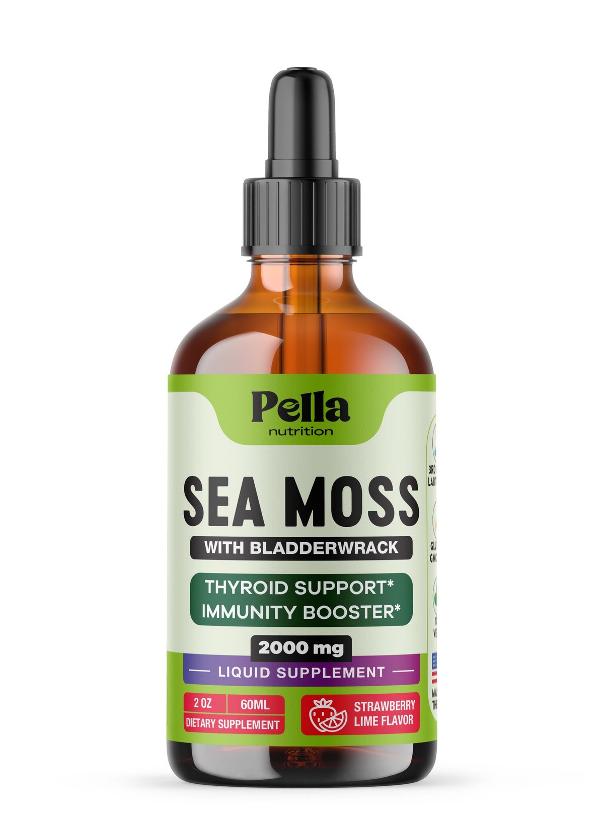 Sea Moss Drops · Strawberry Lime, front of the bottle