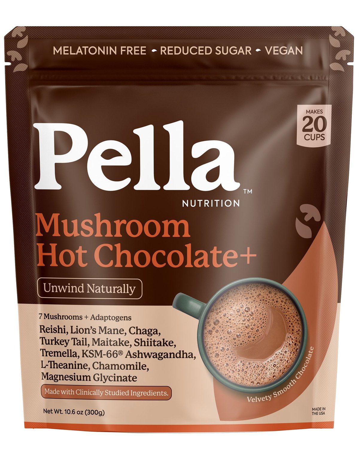 Mushroom Hot Chocolate+, front of the bag