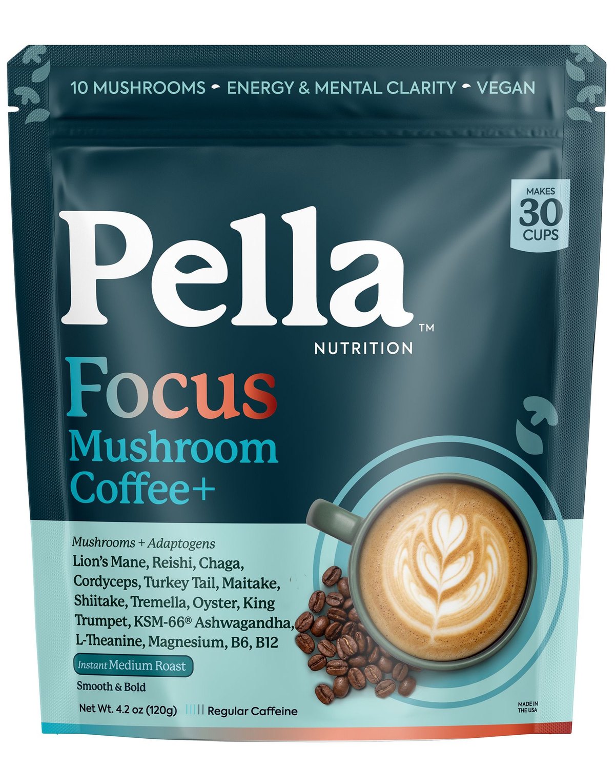 Focus Mushroom Coffee+, front of the bag