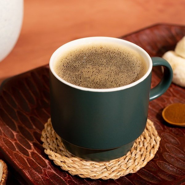 A finished mug of Pella mushroom coffee