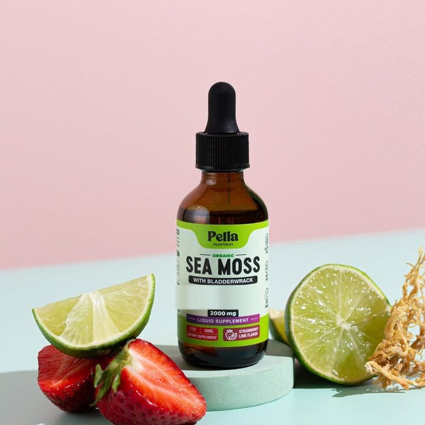 Pella Sea Moss Drops with a fruit smoothie